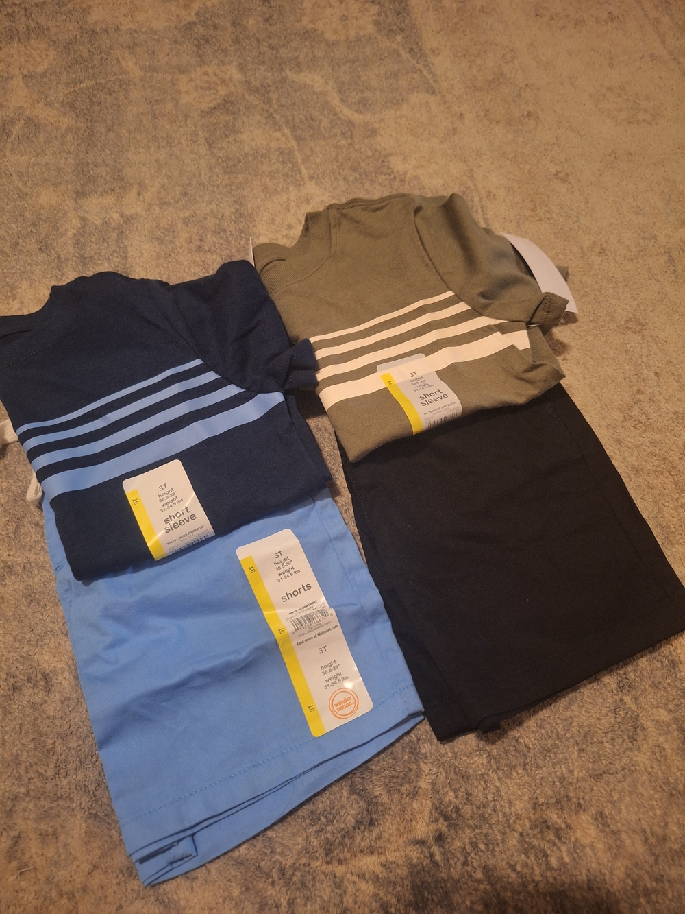 Wonder Nation Boys 3T Short Sleeve Tee & Shorts Sets - Navy, Light Blue & Olive